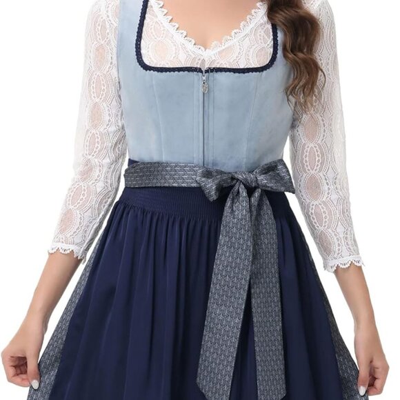 Versatile Light Blue Dirndl Dress with Embroidered Detailing for Themed Parties - Picture 1 of 5